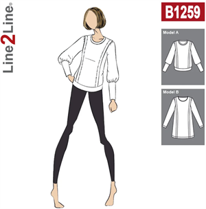 Line2Line snitmønster - B1259 Bluse med skulderlæg og ribkanter